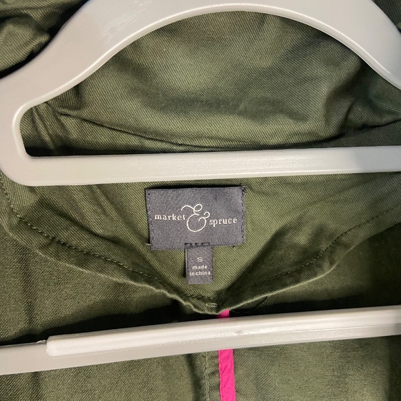Market & Spruce Olive Green Long Cotton Jacket Vest Zip Up Hood Size Small - Picture 6 of 7